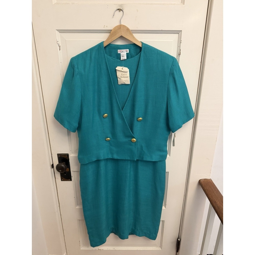 Talbots Vintage Women's Blue Sheath Dress & Double Breasted Jacket Size 14 New‎